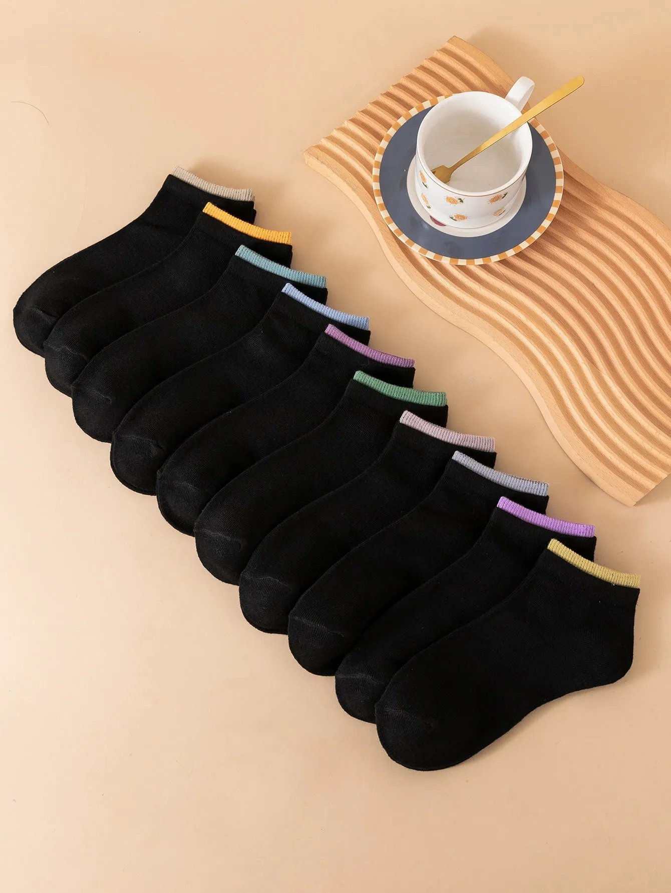 10pairs Contrast Trim Ankle Socks