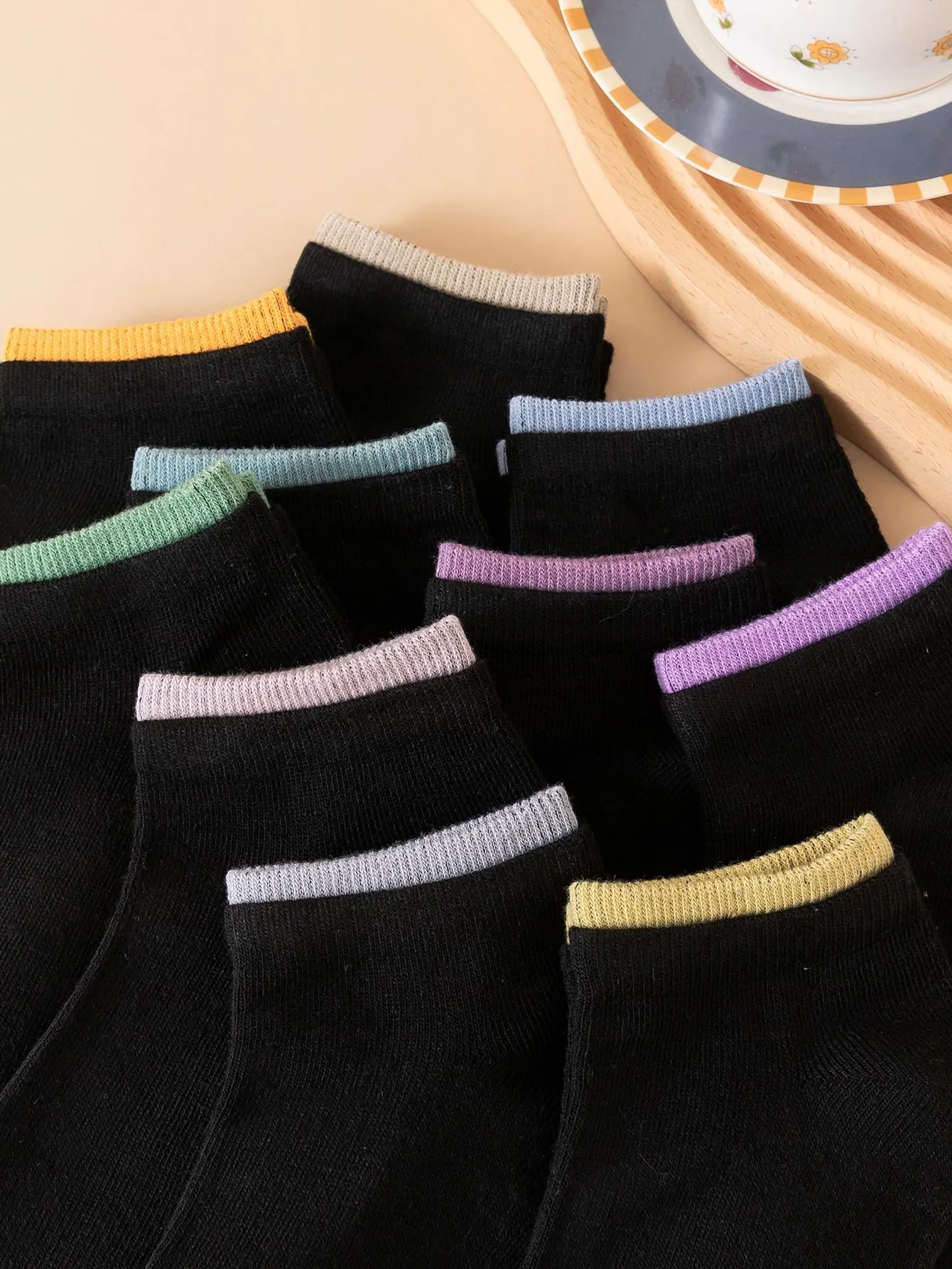 10pairs Contrast Trim Ankle Socks