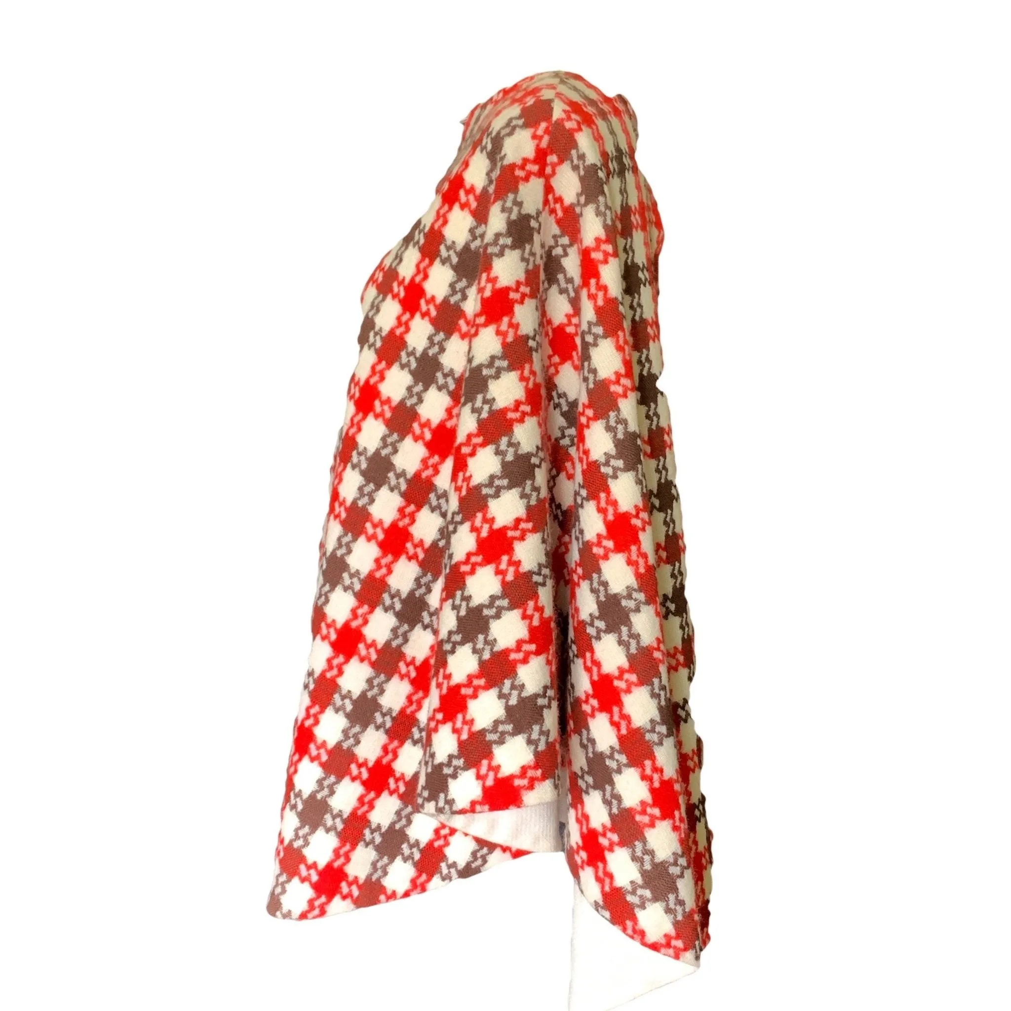 1960s Poncho in a Red and Brown Check Plaid. Perfect Jacket for Fall. English Countryside Bohemian.