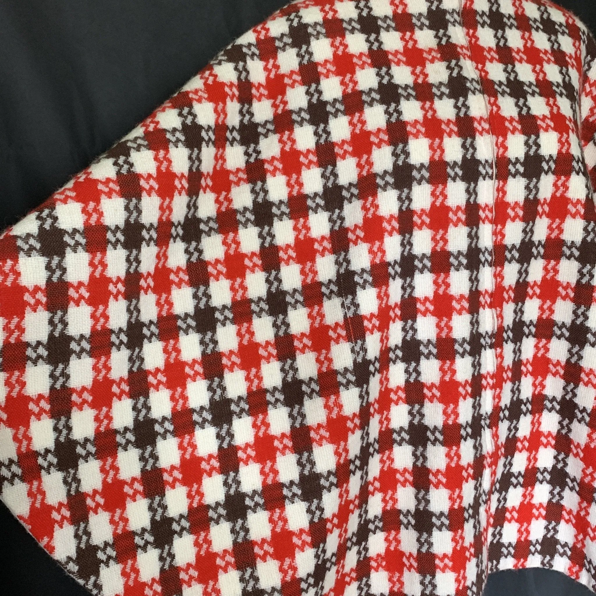 1960s Poncho in a Red and Brown Check Plaid. Perfect Jacket for Fall. English Countryside Bohemian.