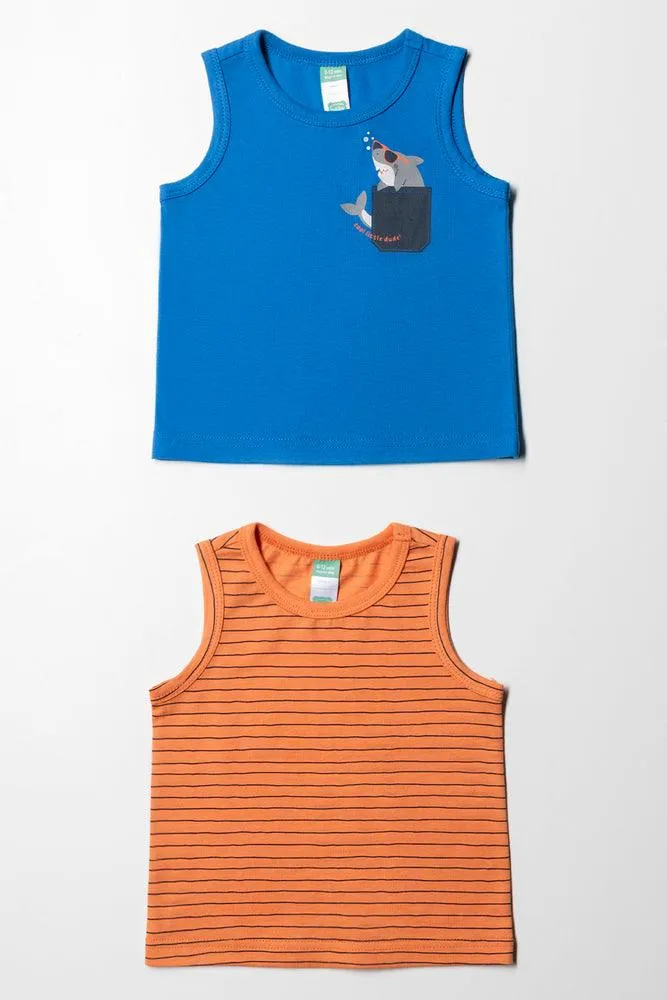 2 Pack Shark Printed Vests Orange And Blue