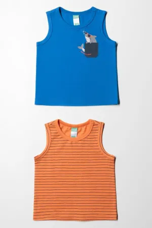 2 Pack Shark Printed Vests Orange And Blue