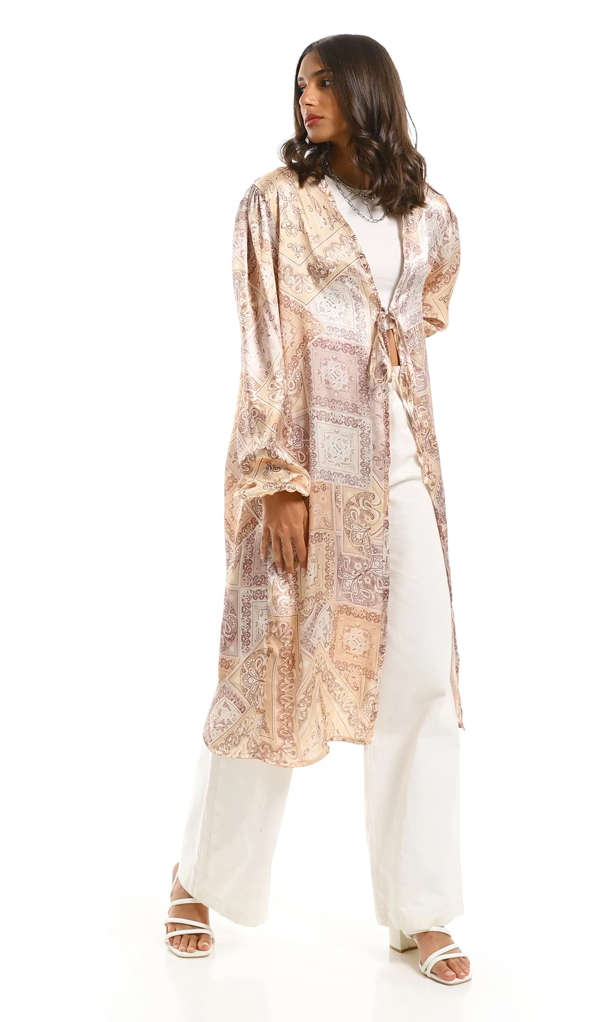 98256 Silky Beige Cardigan With Elastic Cuffs