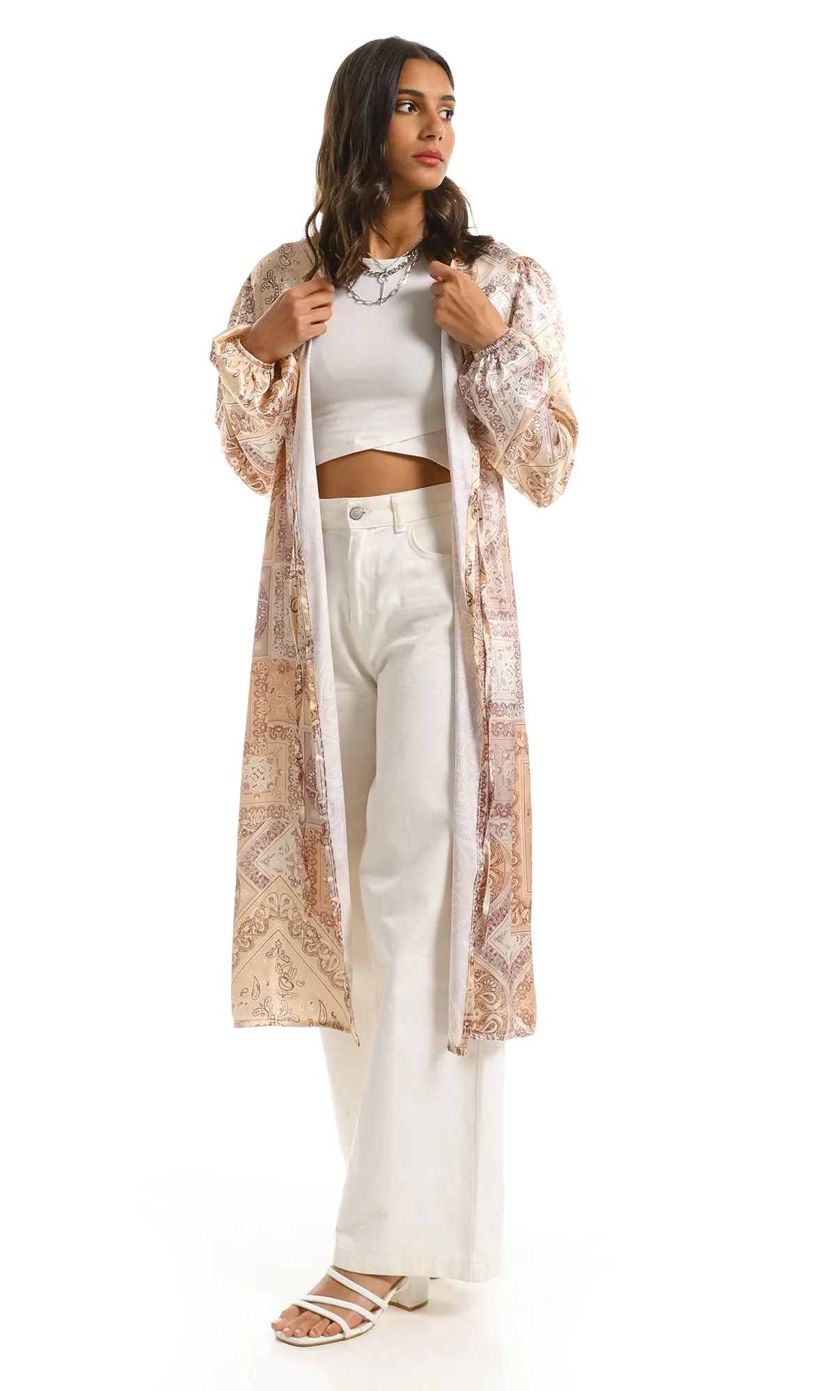 98256 Silky Beige Cardigan With Elastic Cuffs