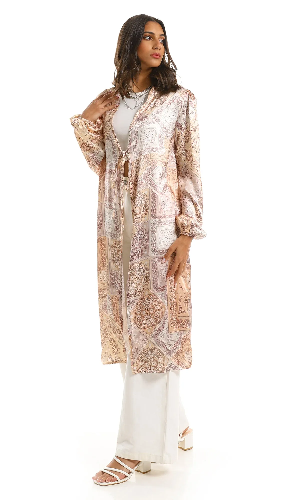 98256 Silky Beige Cardigan With Elastic Cuffs