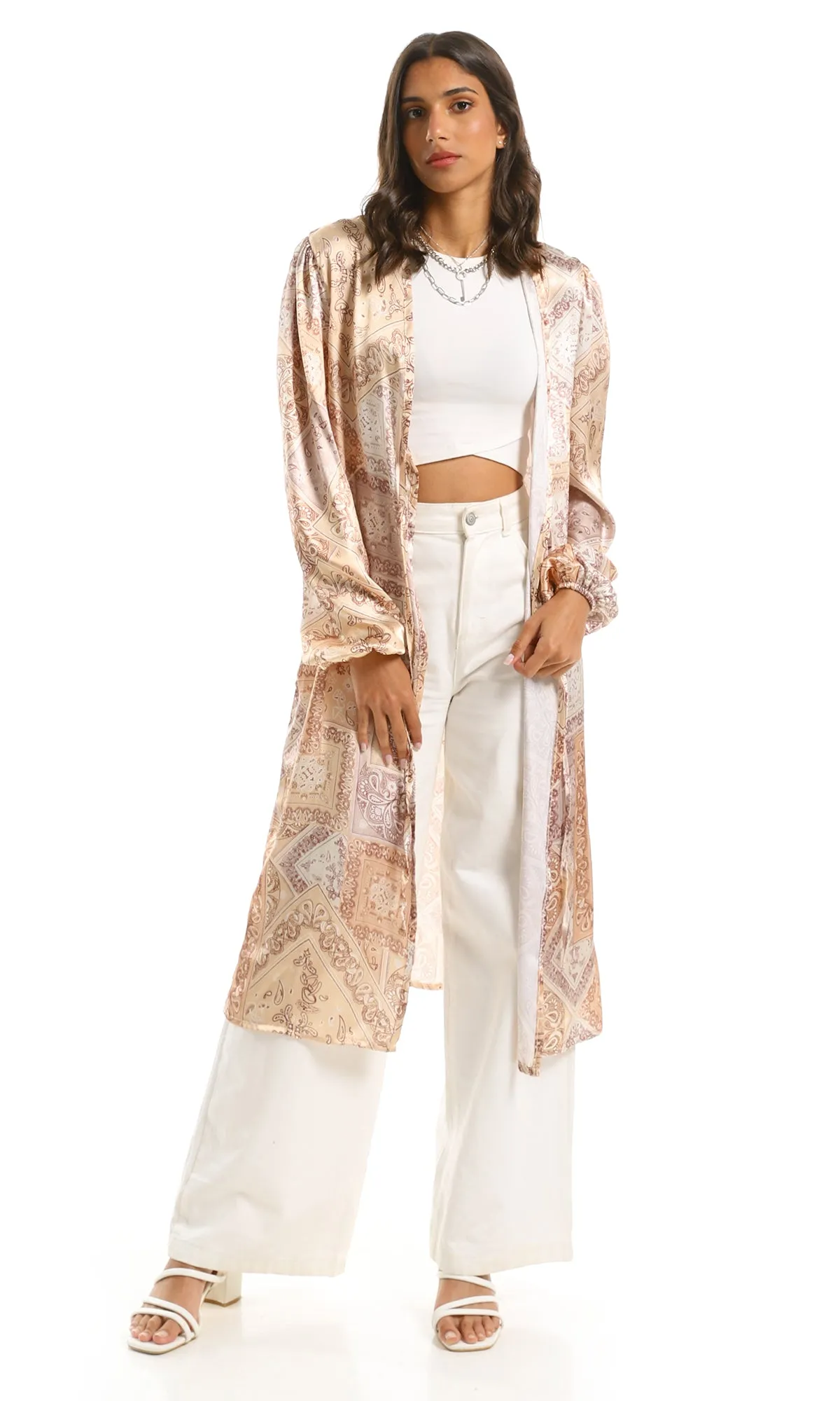 98256 Silky Beige Cardigan With Elastic Cuffs