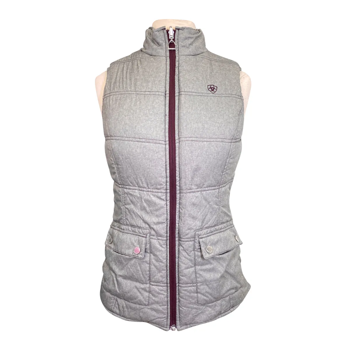 Ariat Womens XS Galway Reversible Vest - Grey and Burgundy Plaid Design