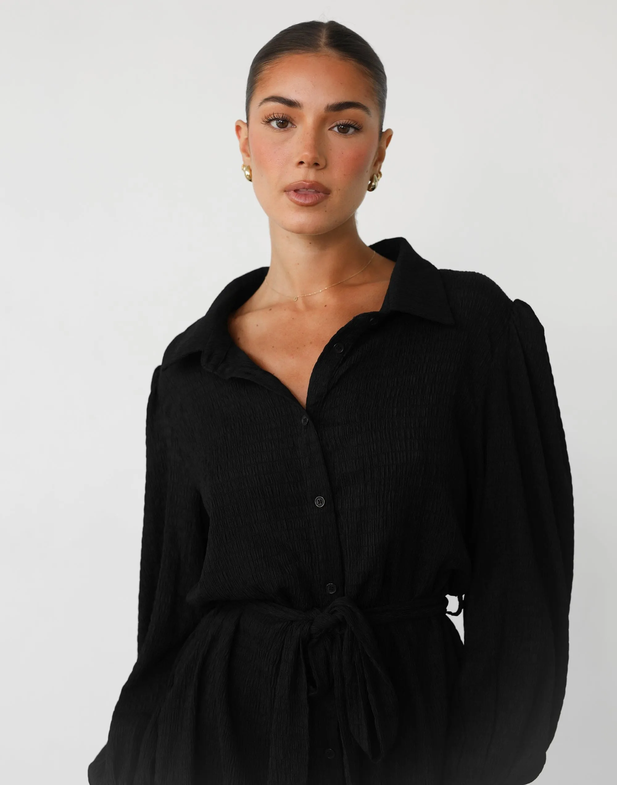 Atarah Long Sleeve Mini Dress (Black)