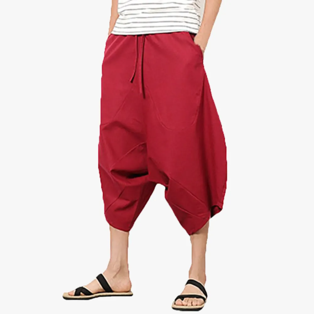 Baggy Harem Shorts | Men's Cotton Linen Capri Pants