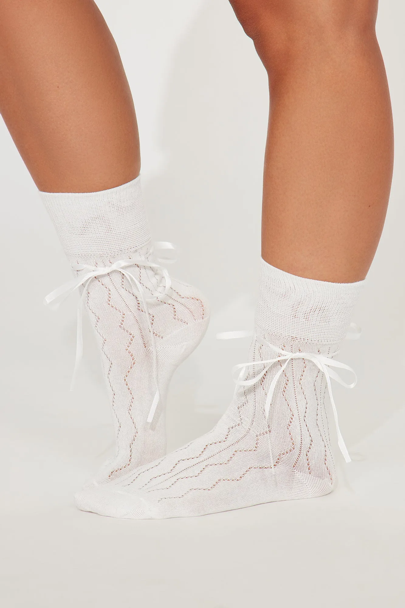 Ballet Lace Up Socks - White