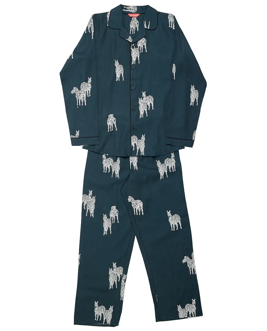 Blake Dark Green Kids Unisex Zebra Print Pyjama Set