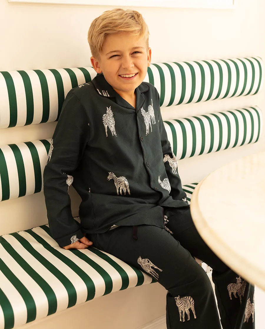 Blake Dark Green Kids Unisex Zebra Print Pyjama Set