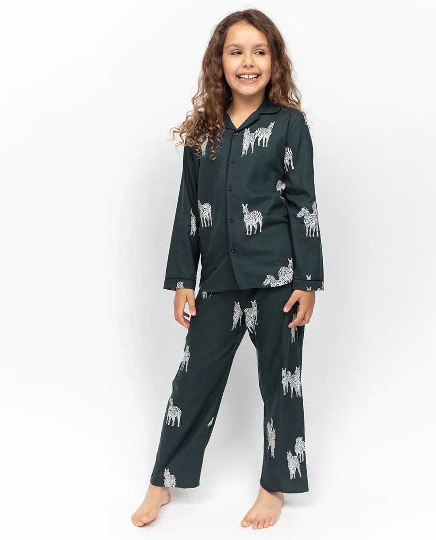 Blake Dark Green Kids Unisex Zebra Print Pyjama Set