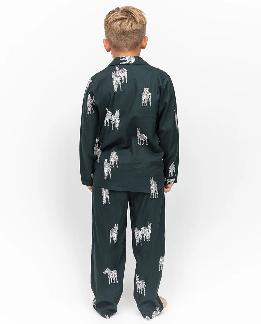 Blake Dark Green Kids Unisex Zebra Print Pyjama Set