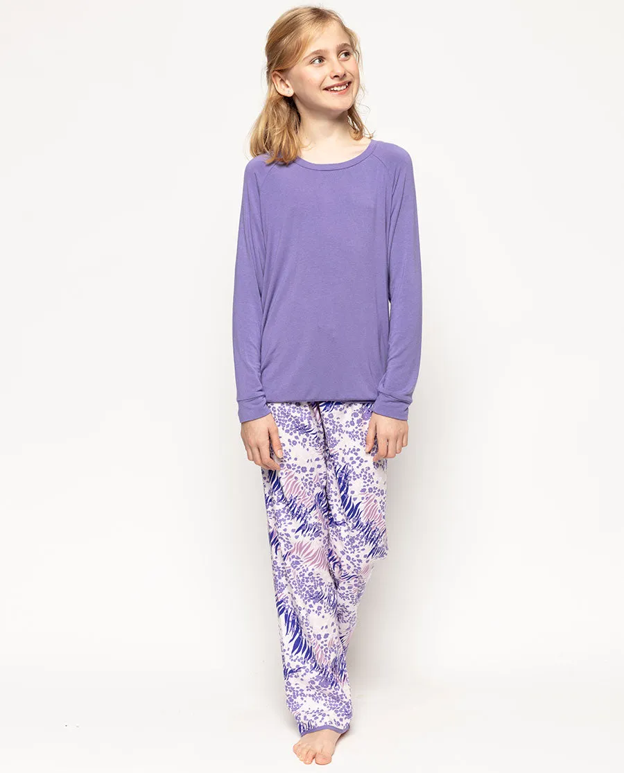 Camila Lilac Jersey Top and Animal Print Pyjama Set