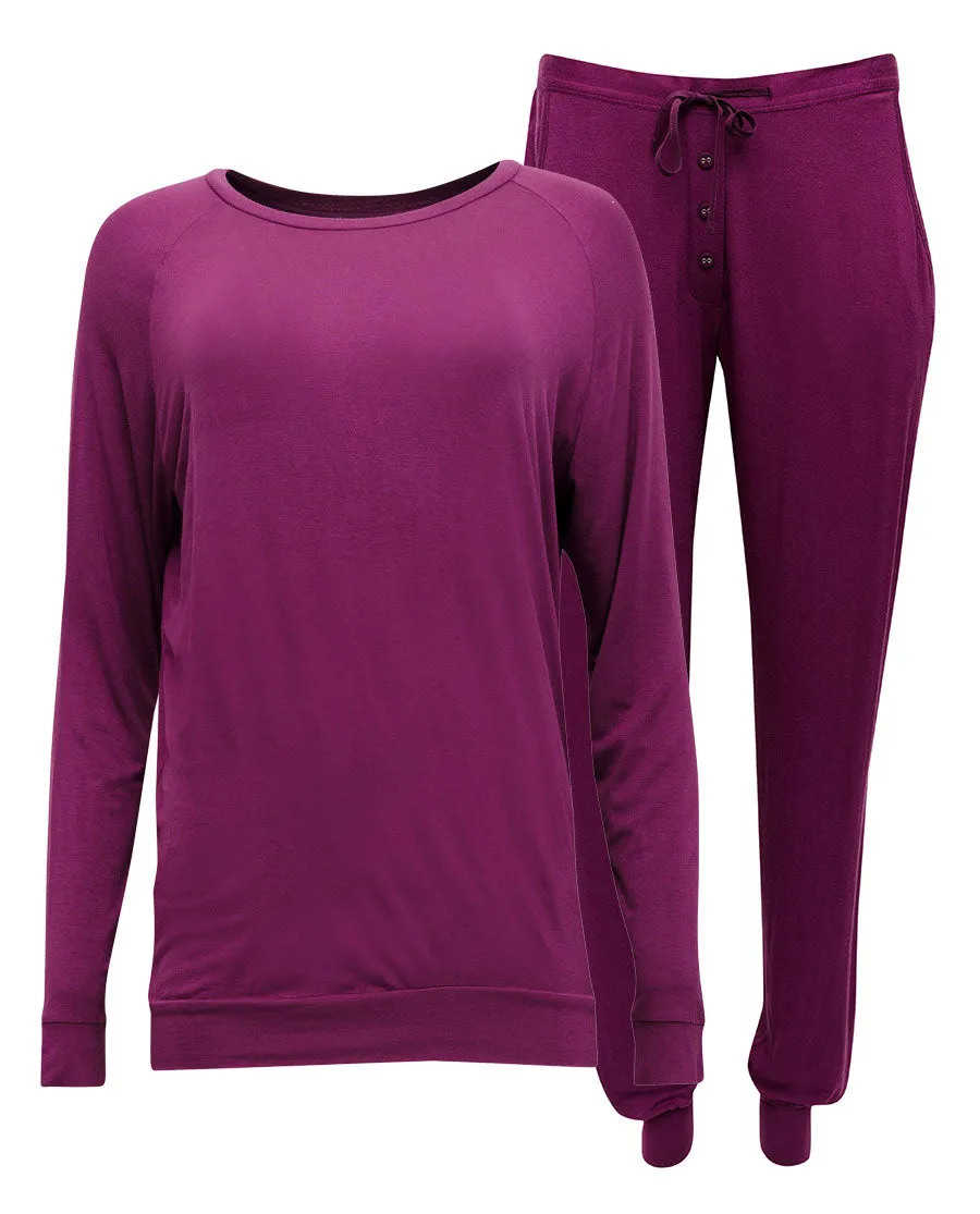 Carina Magenta Solid Slouch Jersey Pyjama Set