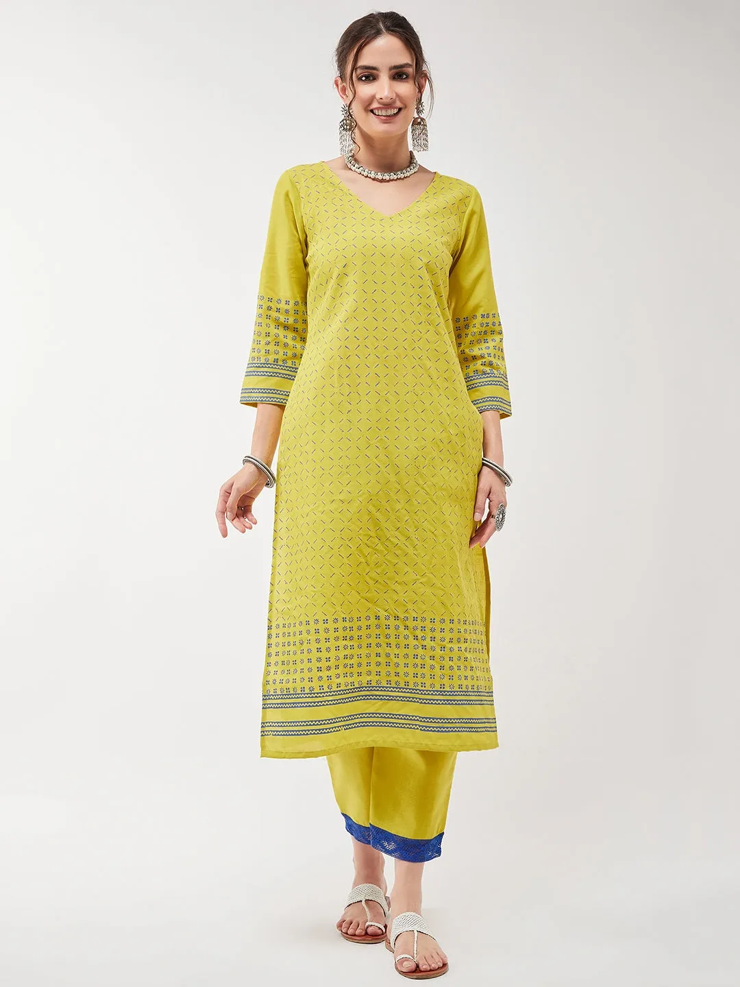 Casual Printed Kurta With Straight Pant Set