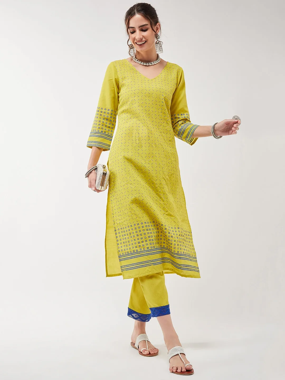 Casual Printed Kurta With Straight Pant Set