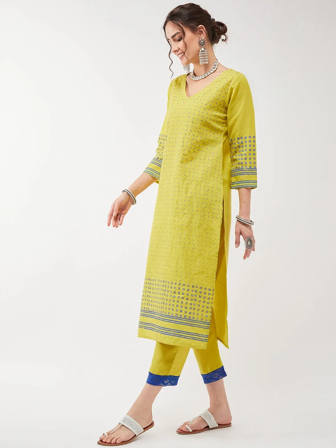 Casual Printed Kurta With Straight Pant Set