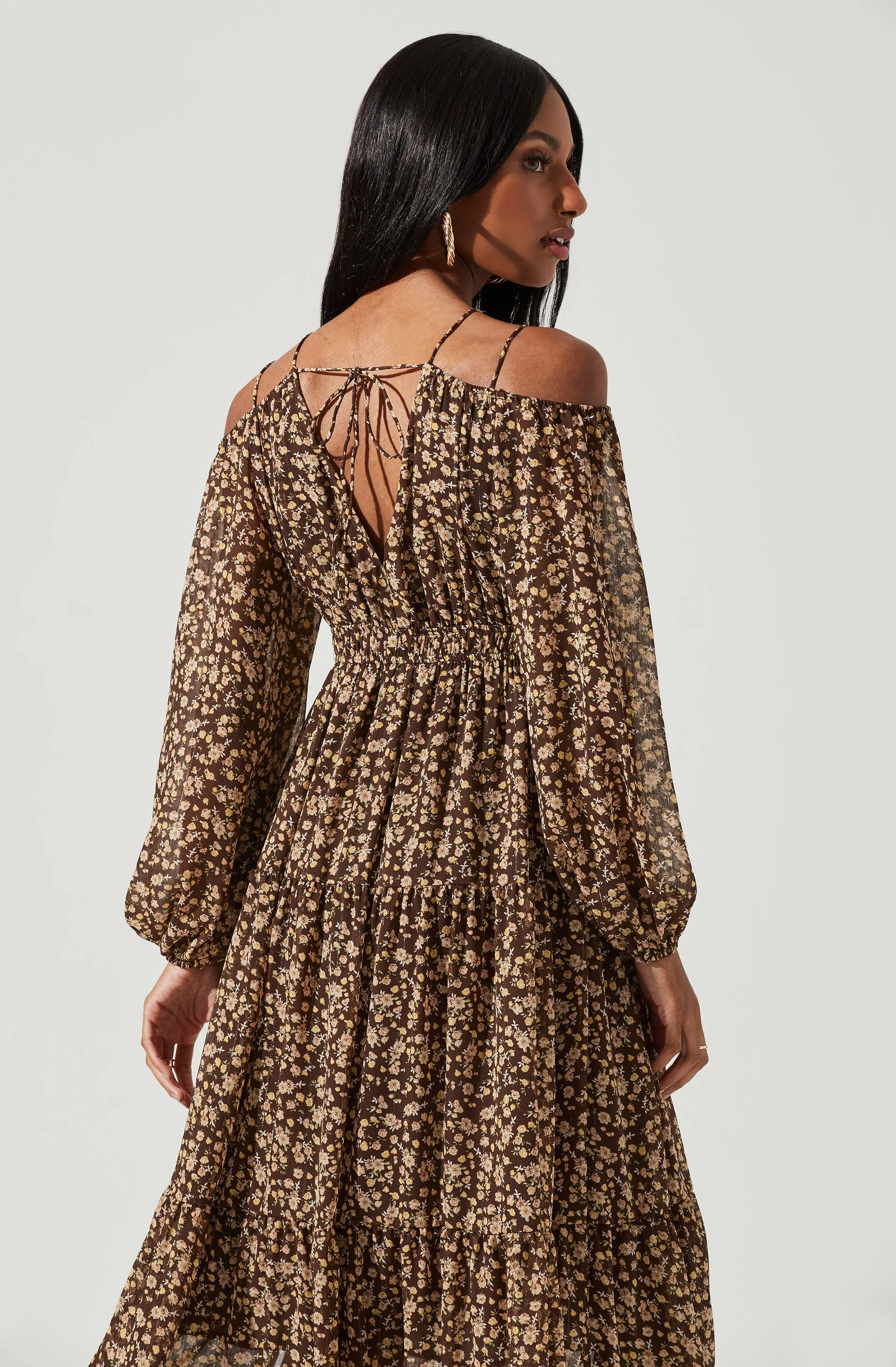 Ciri Floral Cold Shoulder Midi Dress