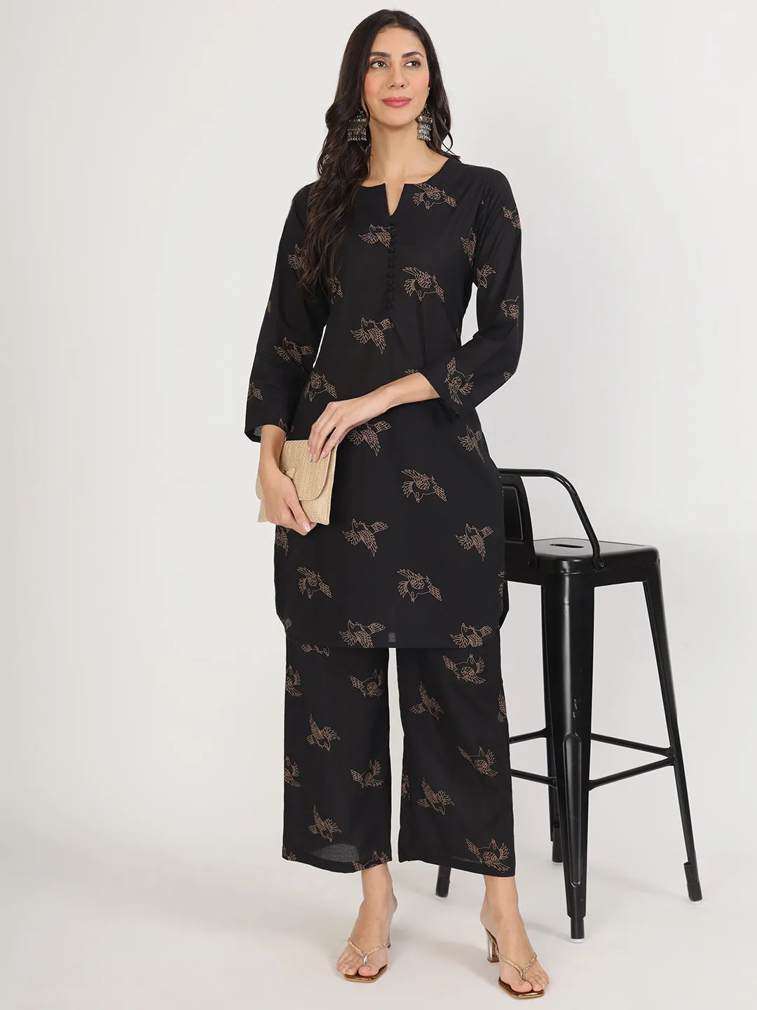 Divena Black Printed Kurta with Trouser Co-Ord Set