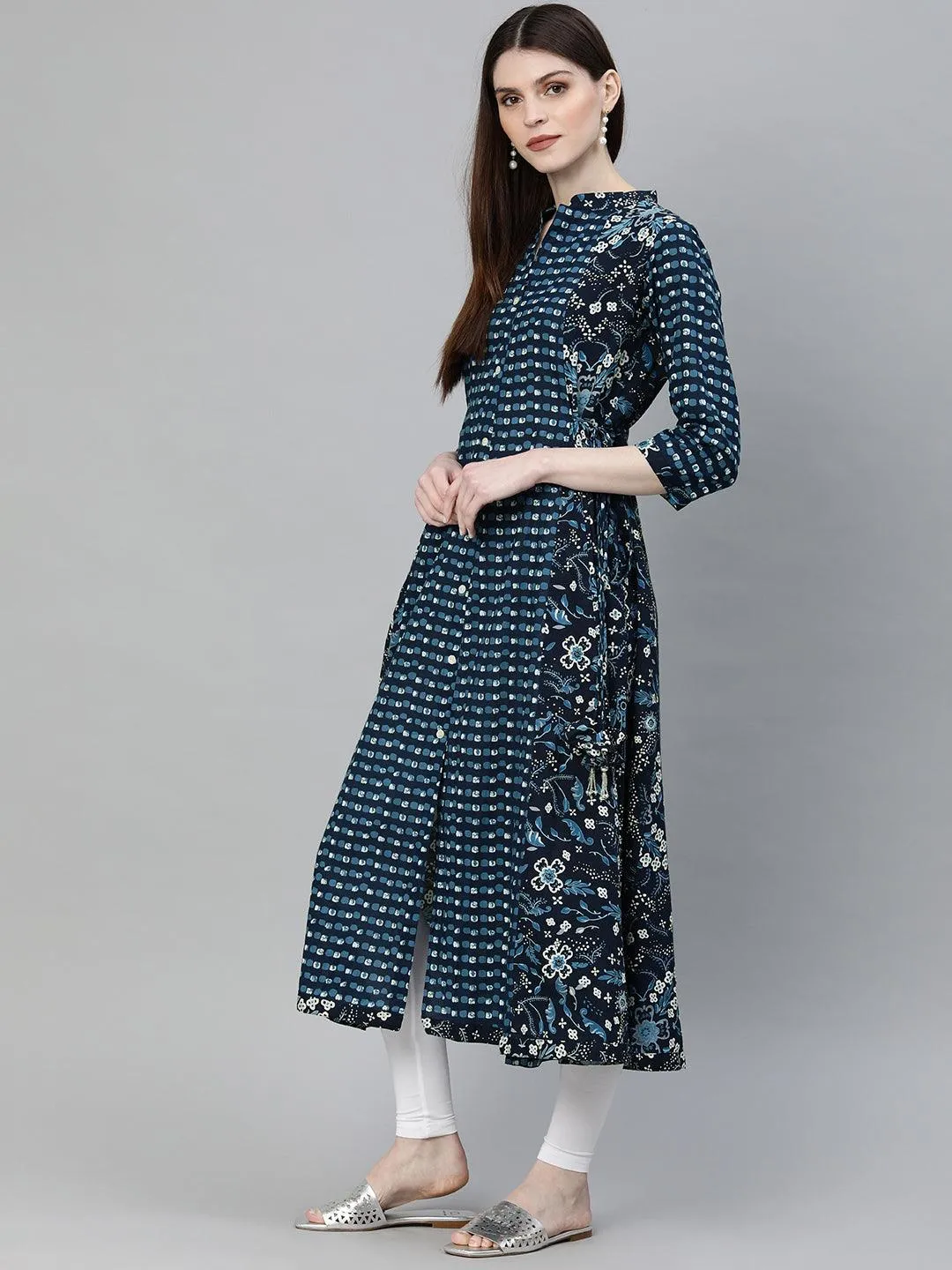 Divena Navy Blue Printed A- Line Kurta