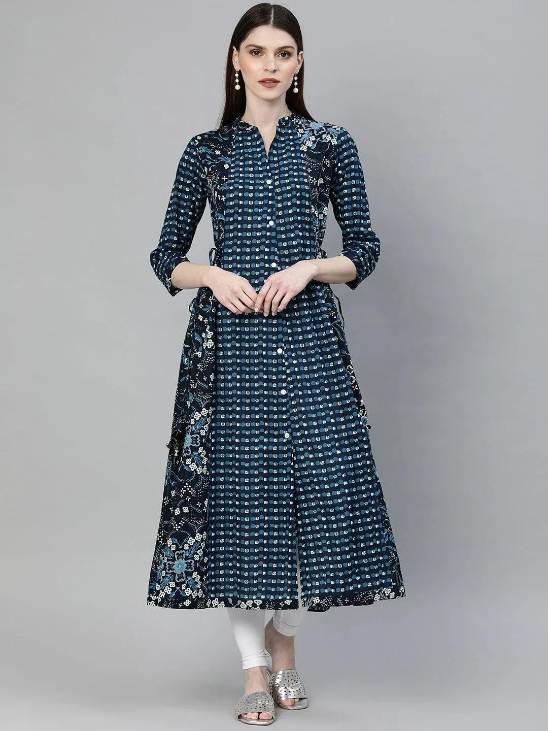 Divena Navy Blue Printed A- Line Kurta