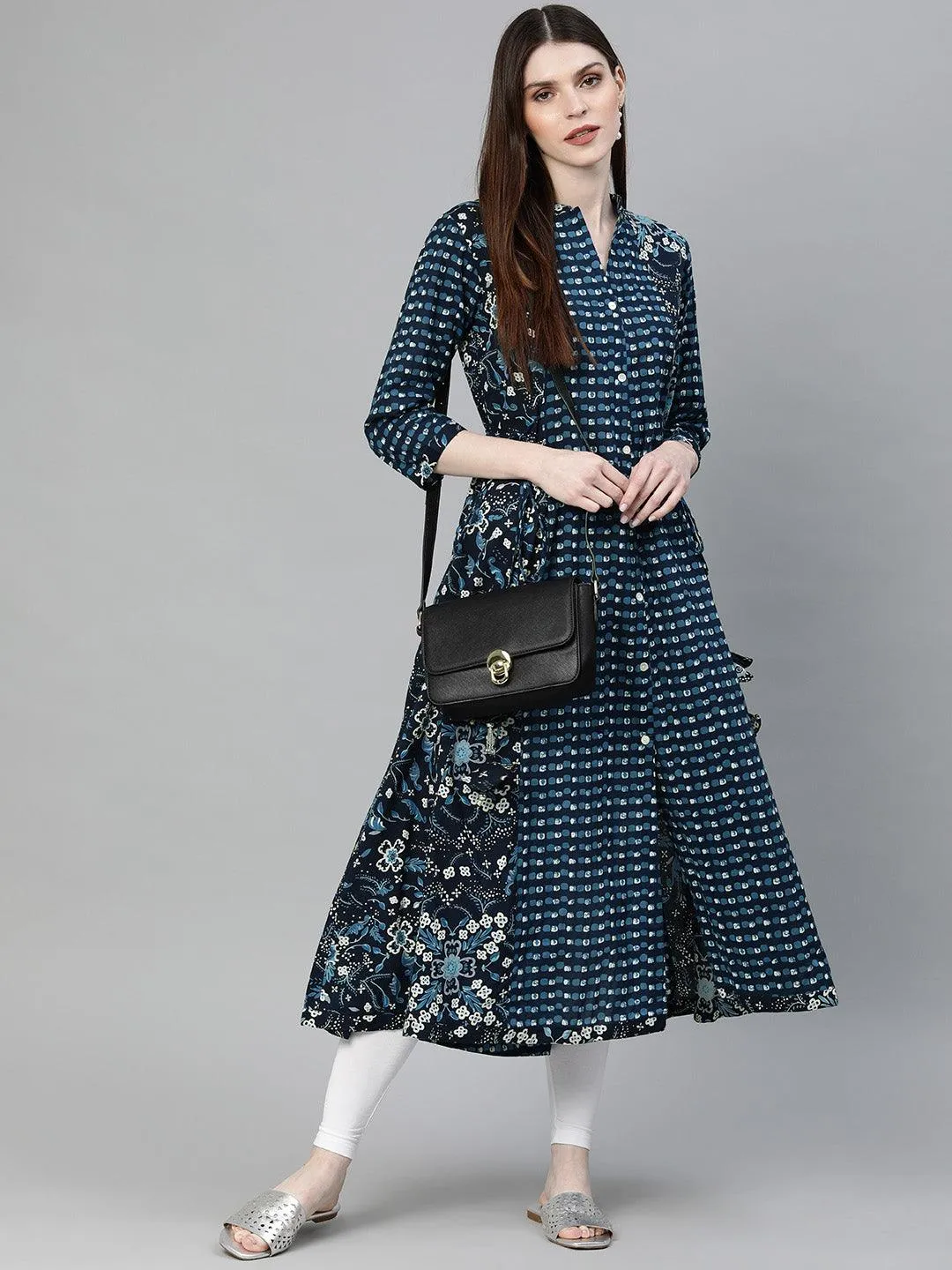 Divena Navy Blue Printed A- Line Kurta