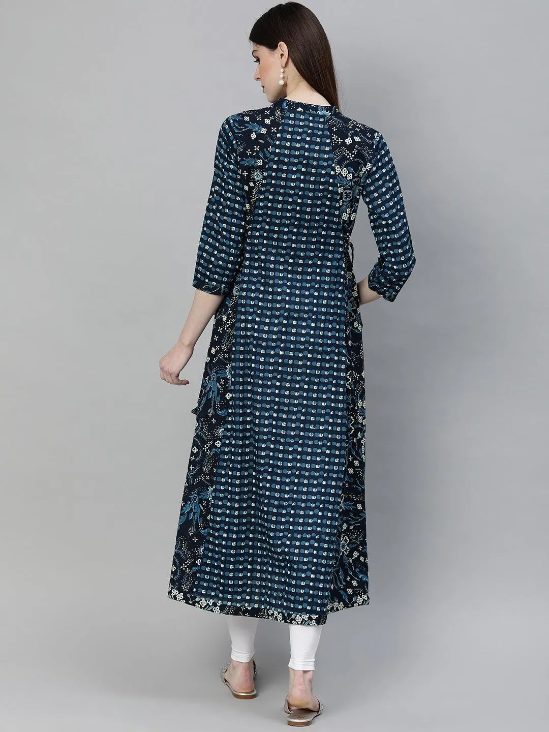 Divena Navy Blue Printed A- Line Kurta