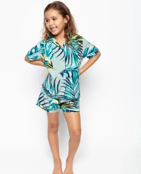 Eleanor Aqua Green Palm Leaf Print Shorty Set