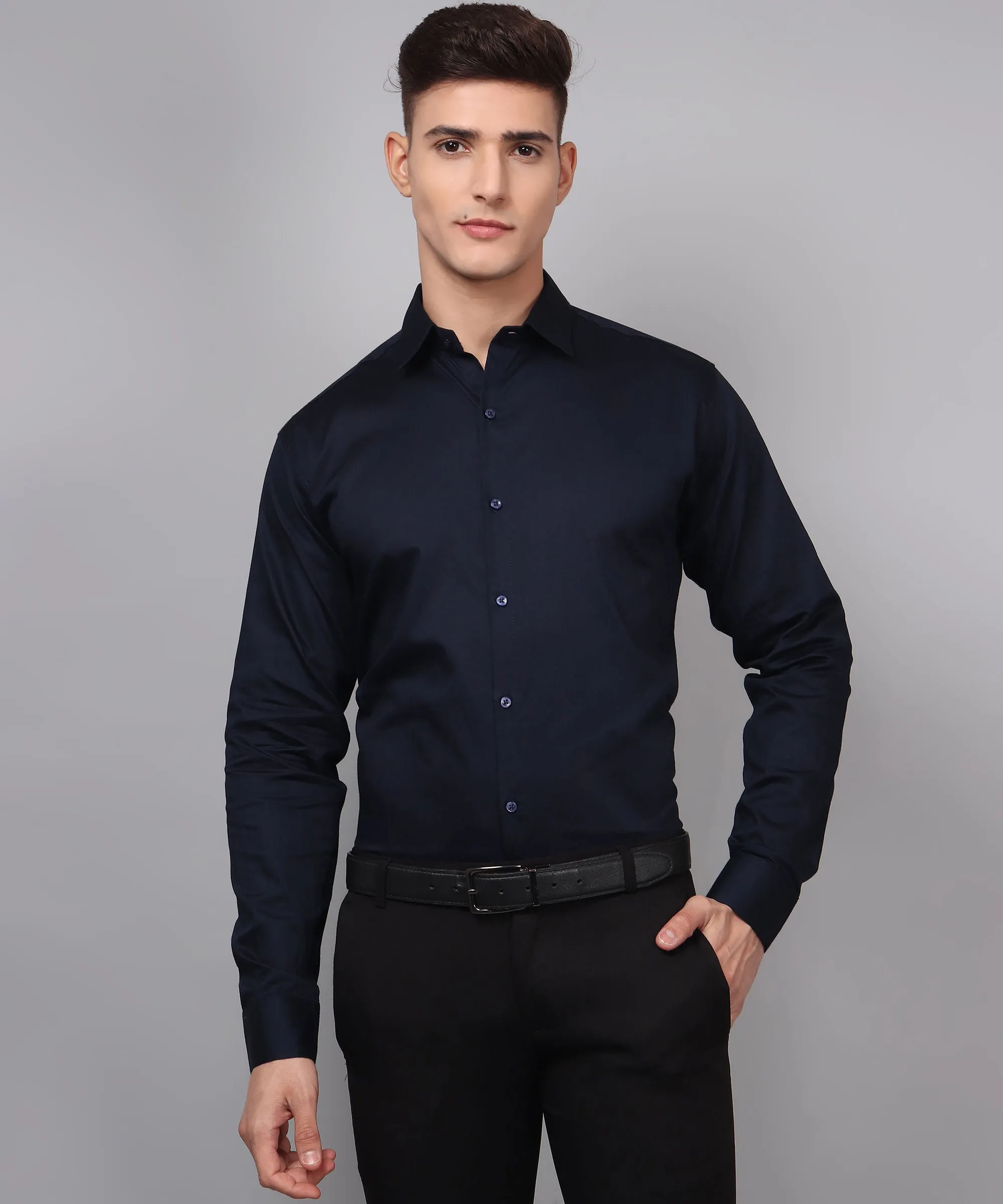 Exclusive TryBuy Premium Navy Blue Button-Up Shirt for Men