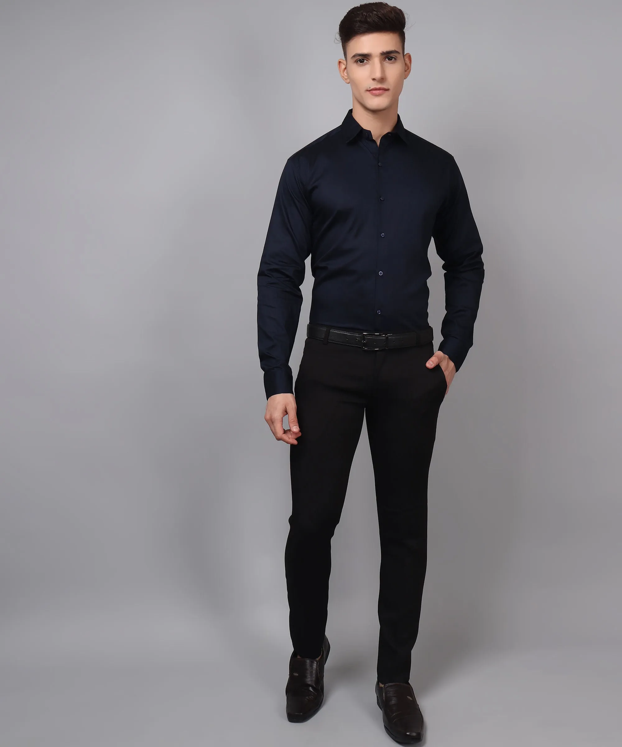 Exclusive TryBuy Premium Navy Blue Button-Up Shirt for Men