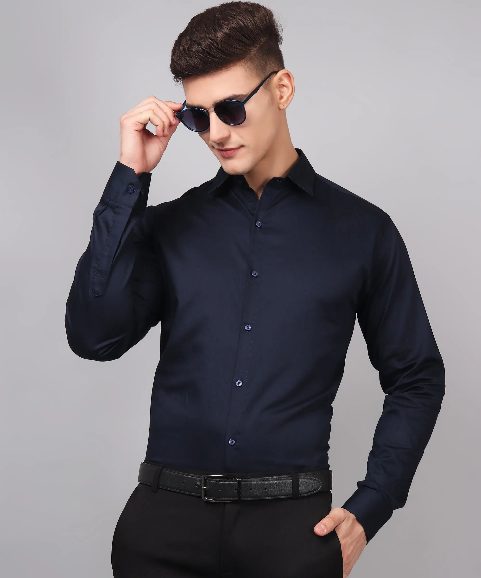 Exclusive TryBuy Premium Navy Blue Button-Up Shirt for Men