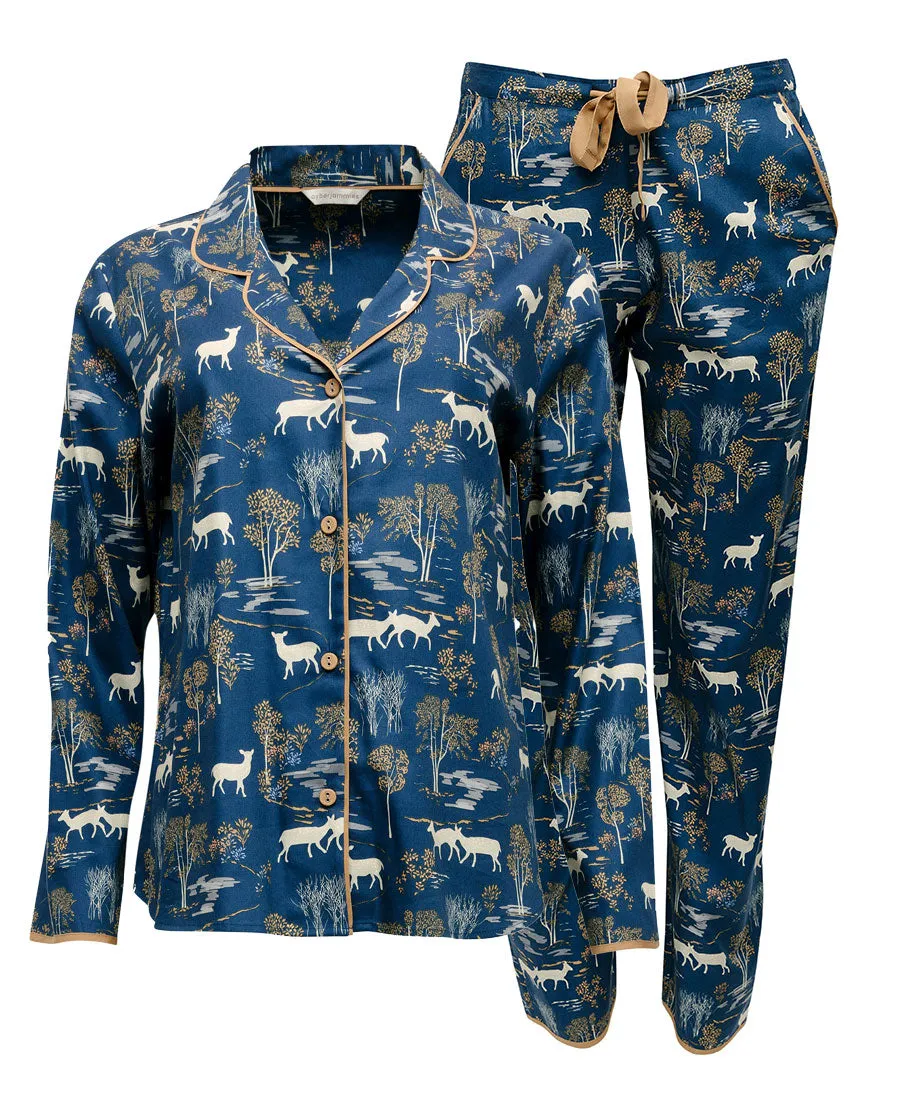 Fawn Womens Blue Mix Woodland Print Pyjama Set