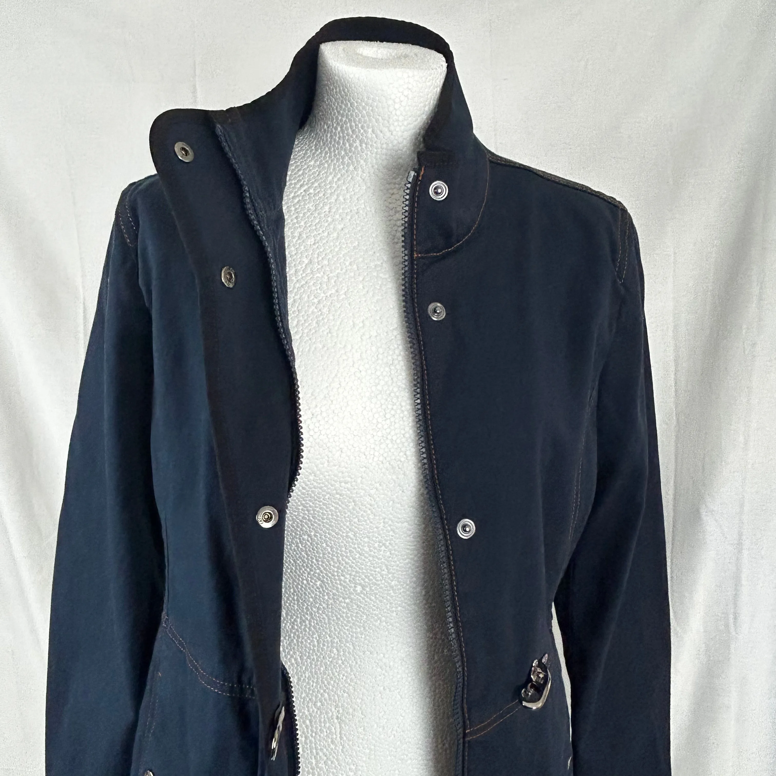 Fay Brand New Navy Cotton Contrast Stitch Virginia Short Coat M