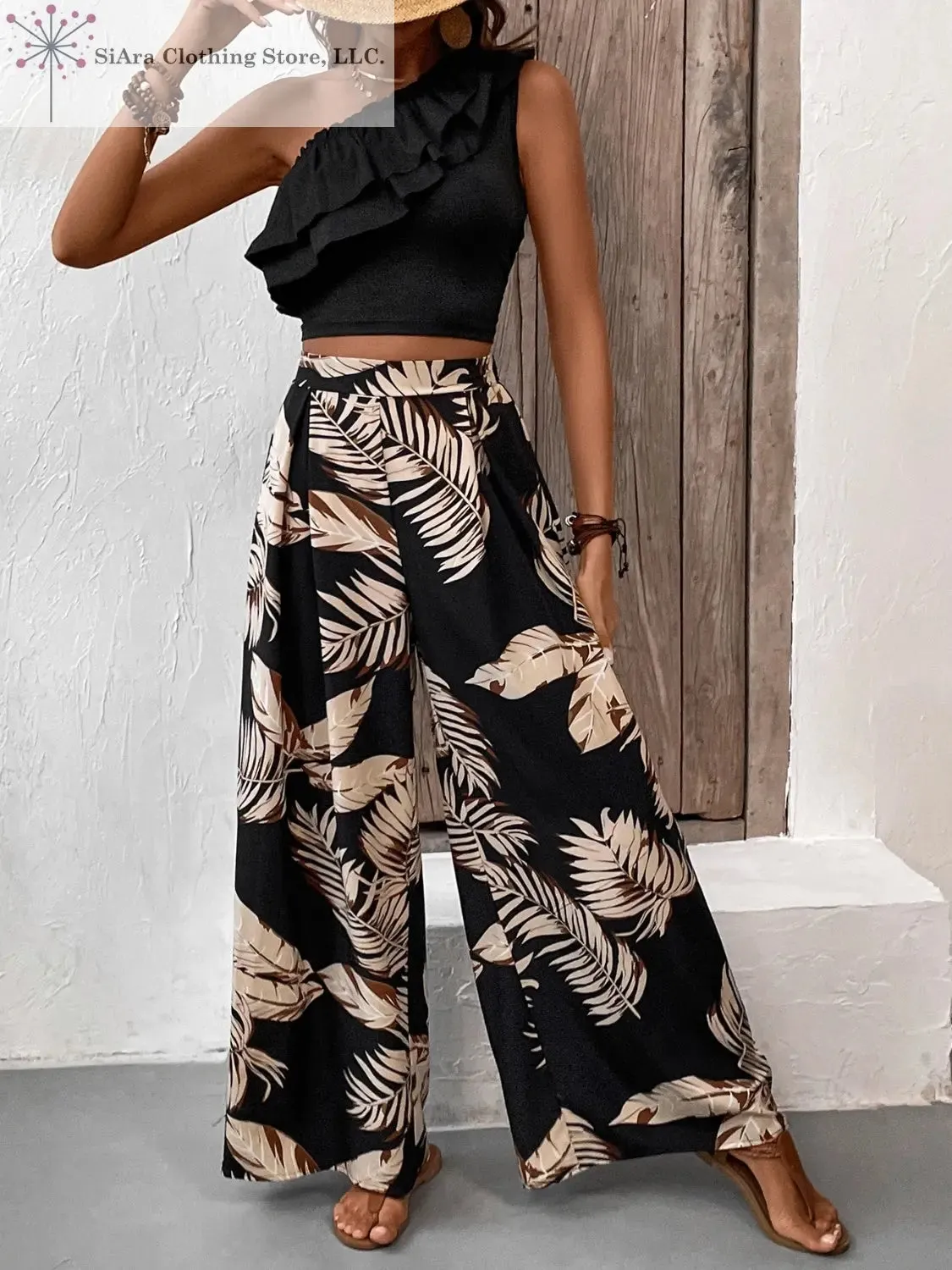 Floral Pants Set with Ruffle Top