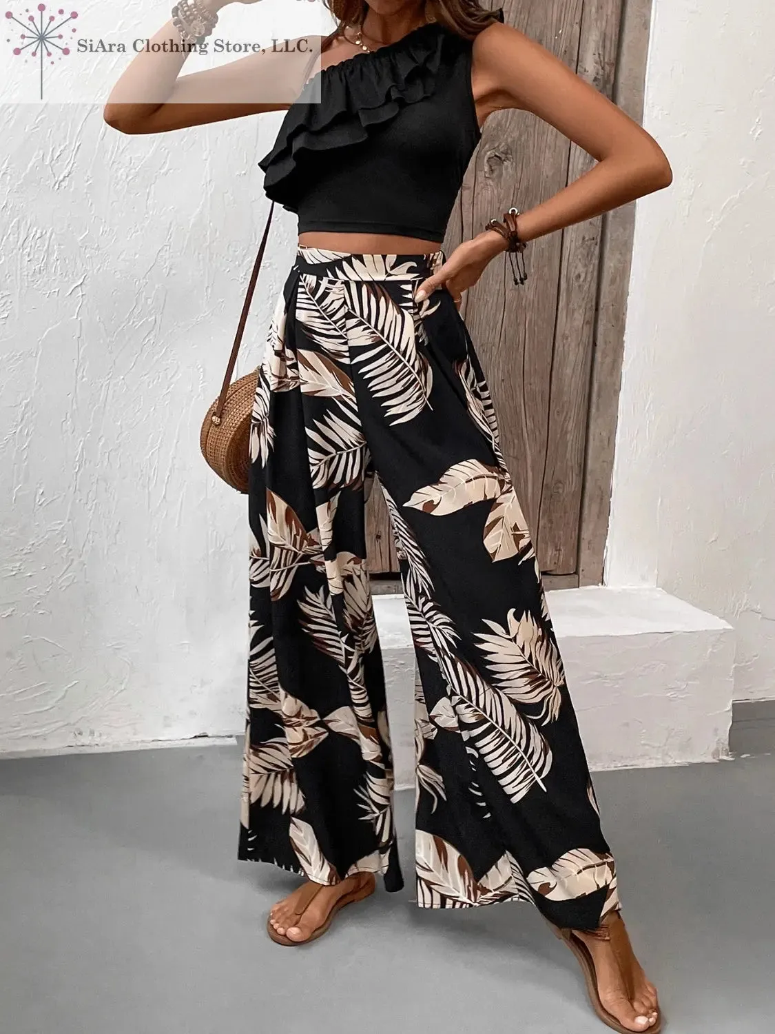 Floral Pants Set with Ruffle Top