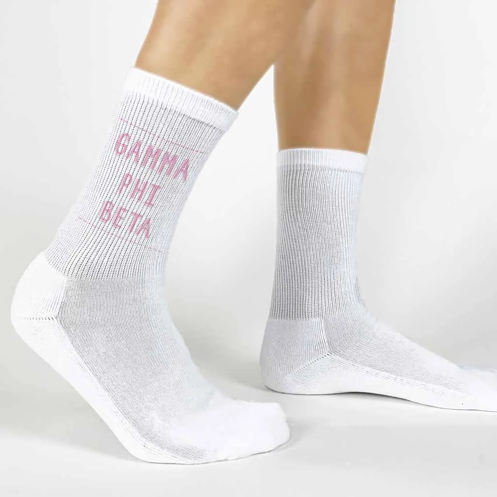 Gamma Phi Beta Crew Socks with Gamma Phi Beta Name in Sorority Colors