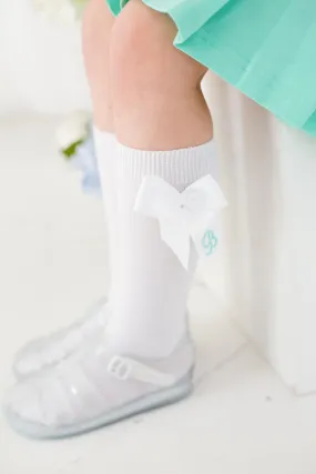 Girls White Knee High Condor Socks With Bow