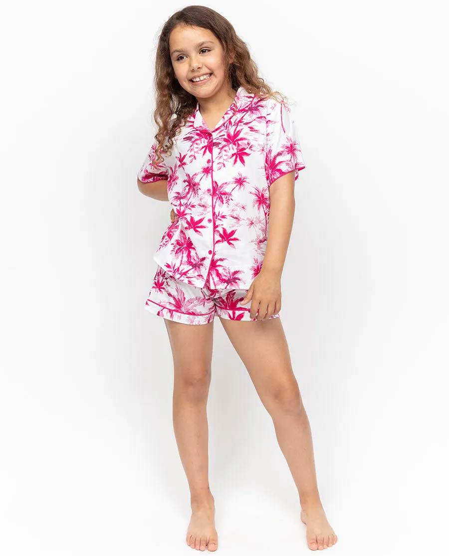 Hailey Girls White Palm Print Shorty Set