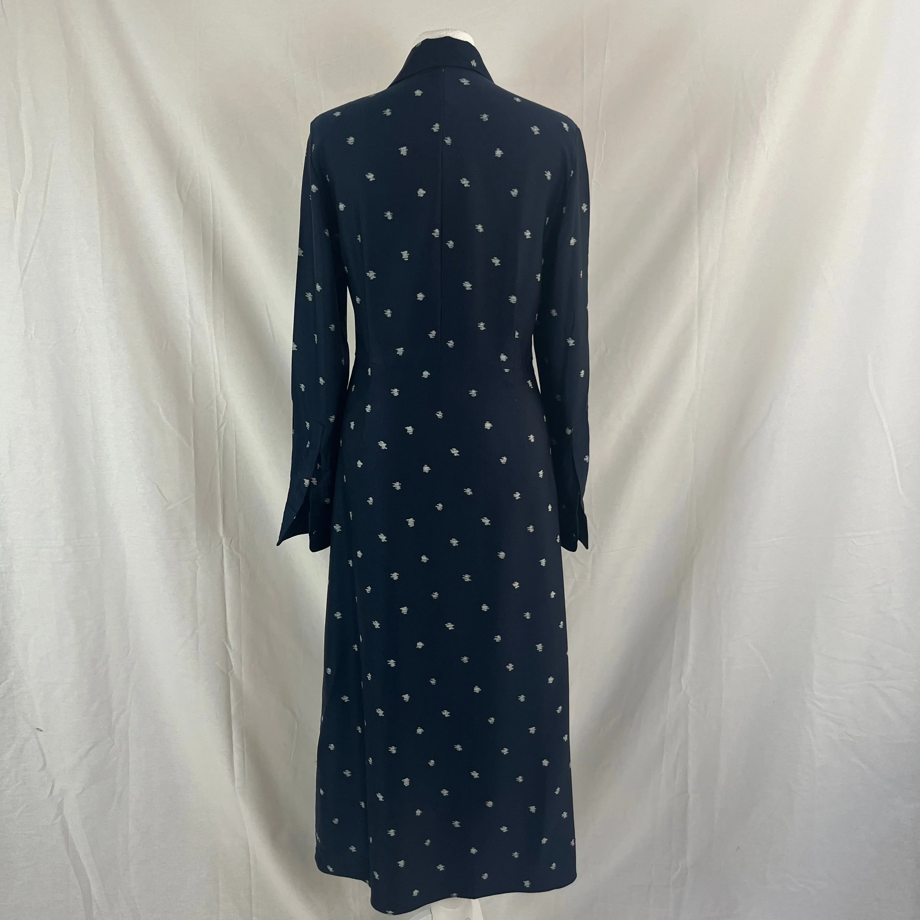 Joseph Navy Silk Scribble Spot Turner Shirtdress XS