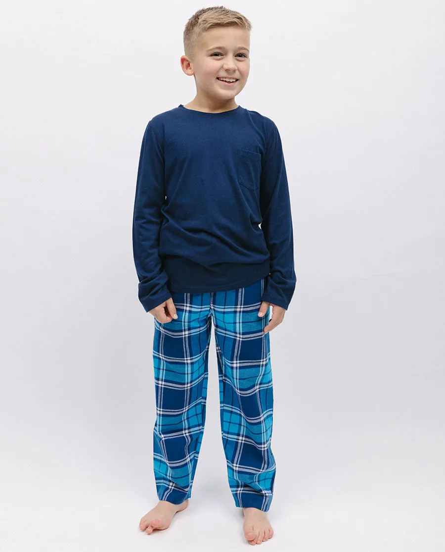 Kids Unisex Jersey T-shirt and Blue Check Pyjama Set