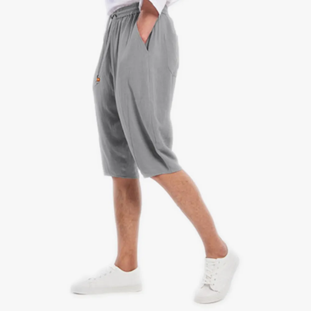 Knee-Length Drawstring Linen Shorts | Men's Casual Linen Shorts