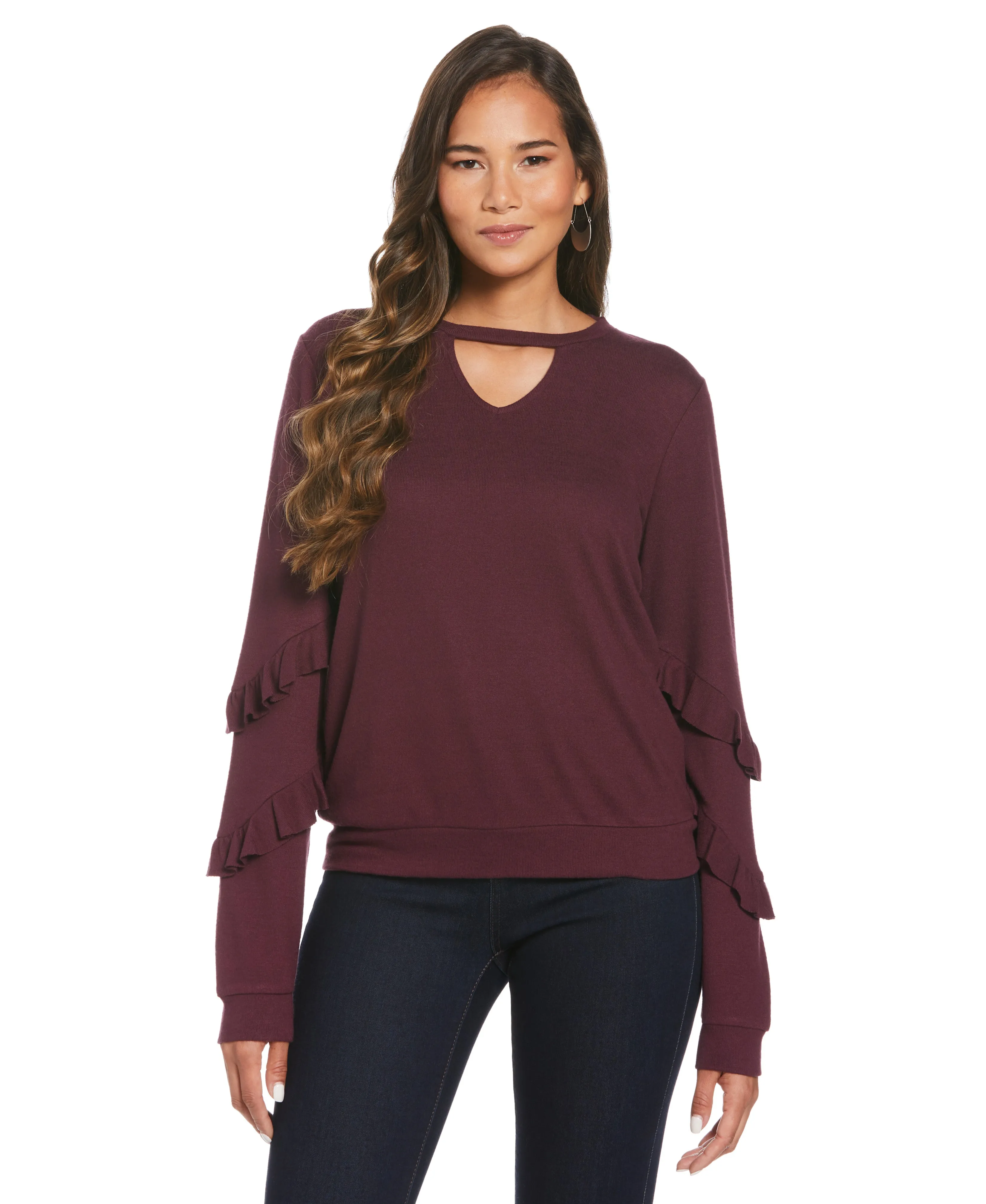 Knit Cutout Ruffle Sleeve Top