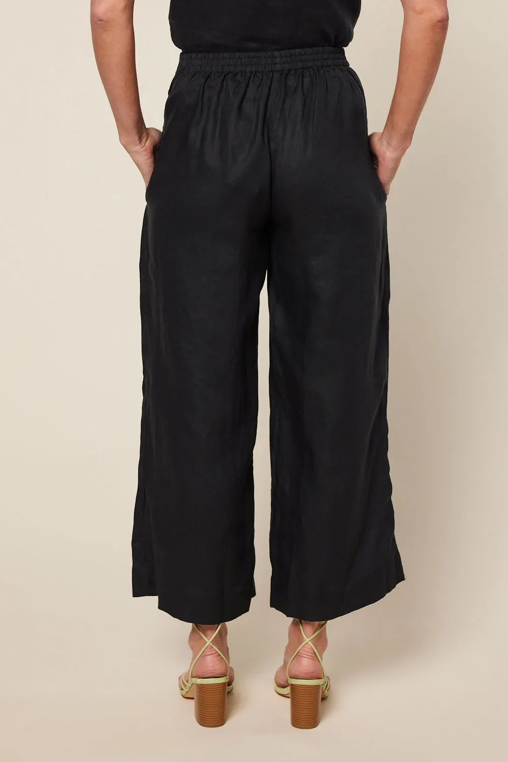 Liliana Wide Leg Linen Pant in Black