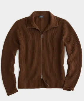 Merino Full-Zip Sweater in Toasted Coconut