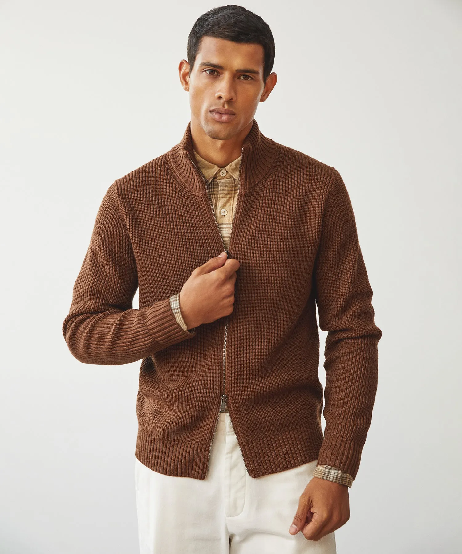 Merino Full-Zip Sweater in Toasted Coconut