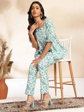 Mint Cotton Floral A-Line Co-ord Set