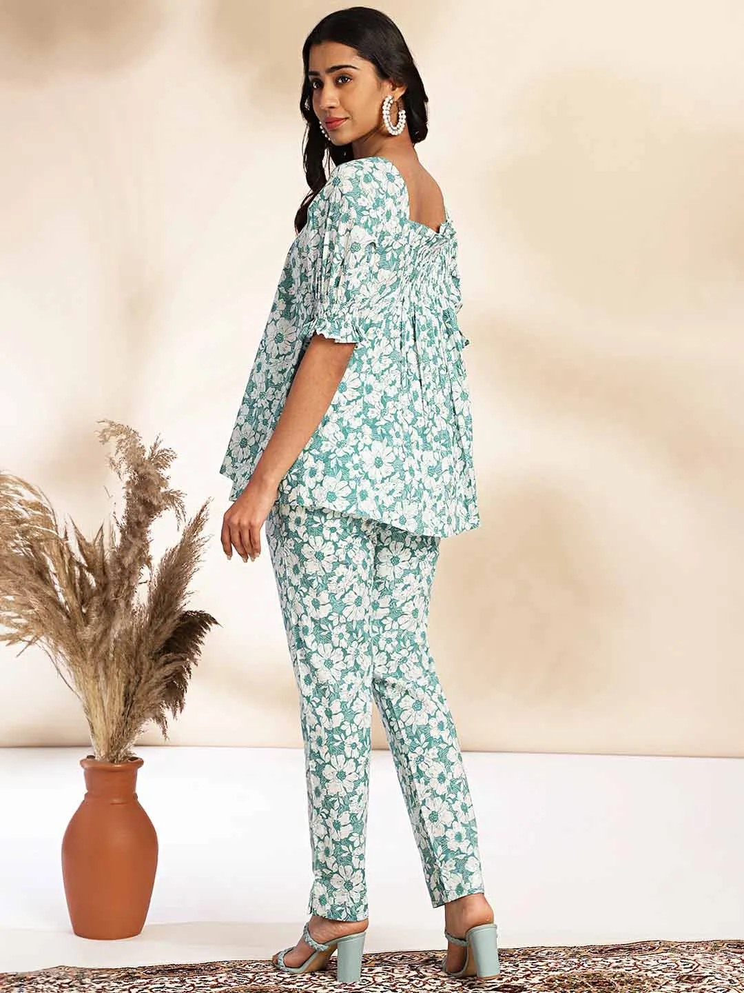 Mint Cotton Floral A-Line Co-ord Set