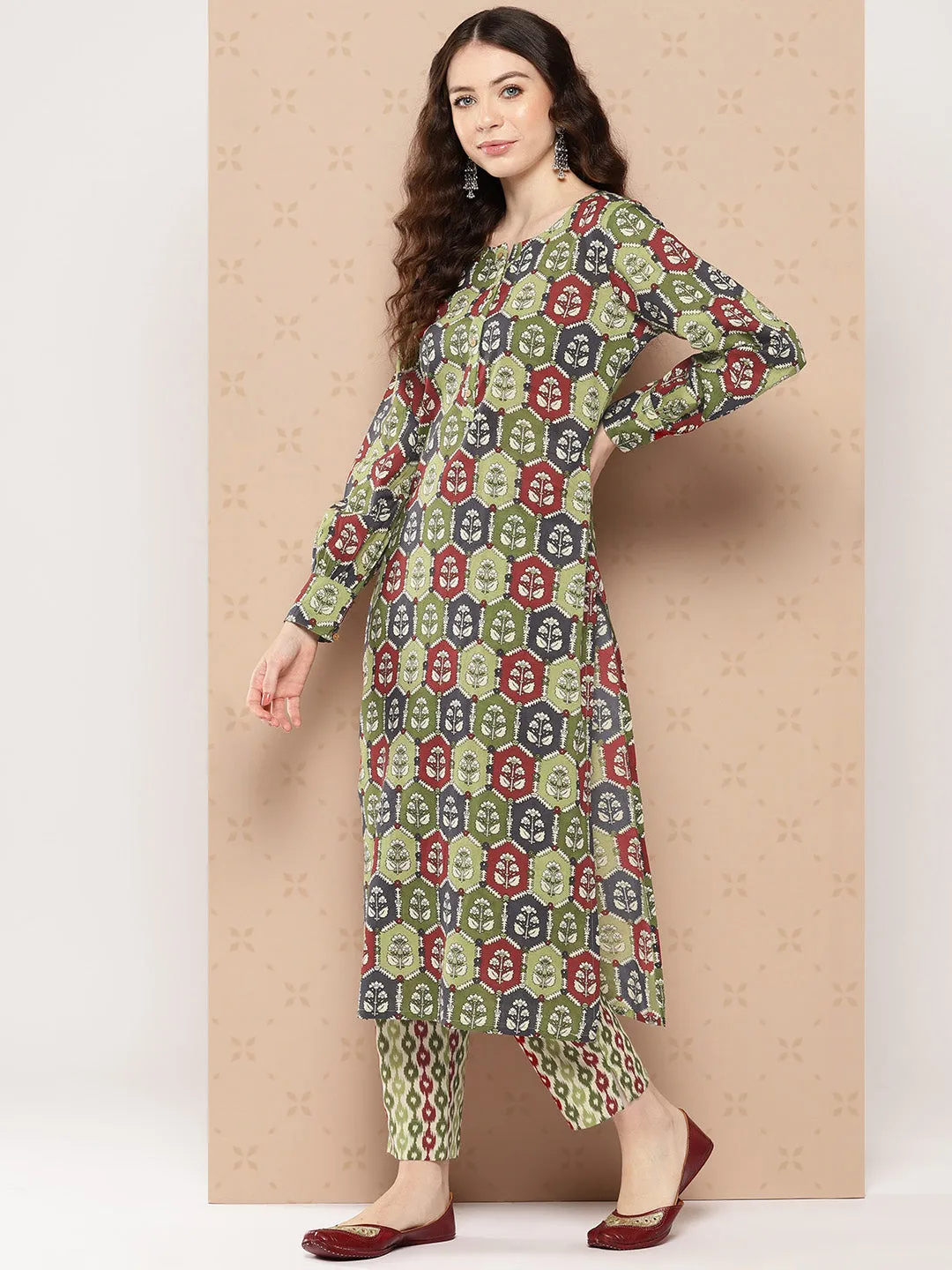 Multicolor Cotton Floral Printed Kurta with Pant